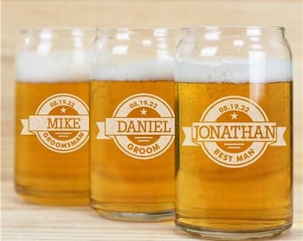Engraved Beer Can Glass for Groomsmen – Custom Date, Name & Title Wedding Gift