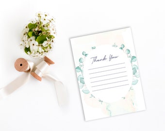 PRINTED Watercolor Eucalyptus Wedding Thank You Card - Thank You Cards