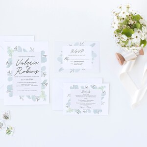 PRINTED Modern Eucalyptus Wedding Cards - Full Set Invitations, RSVPs, Seating Cards, Menus, exe.