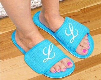 Personalized Cotton Spa Slippers - Custom Waffle Slippers with Velcro Closure