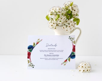 PRINTED Burgundy & Navy Wedding Details Card - Wedding Cards