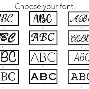 Pode incluir: Uma sele&ccedil;&atilde;o de 12 fontes diferentes exibidas como as letras "ABC" em texto preto dentro de caixas retangulares brancas. As caixas s&atilde;o etiquetadas com as letras A a L.
