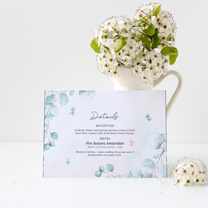 PRINTED Watercolor Eucalyptus Wedding Details Card - Wedding Cards