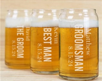Personalized Wedding Party Beer Can Glass – Custom Engraved Groomsmen Gift