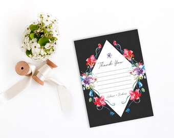 PRINTED Vintage Flower Wedding Thank You Card - Thank You Cards