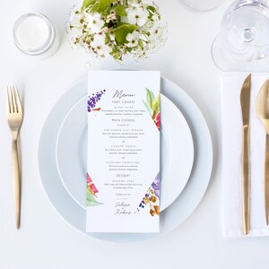 PRINTED - Watercolor Botanical Wedding Menu - Personalized Wedding Menu