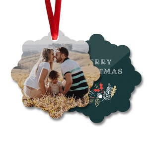 Premium Custom Metal Snowflake "Merry Christmas" Photo Ornament