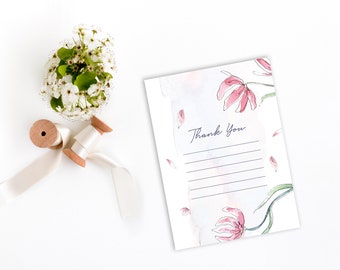 PRINTED Pink Floral Wedding Thank You Card - Thank You Cards