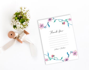 PRINTED Watercolor Floral Wedding Thank You Card - Thank You Cards