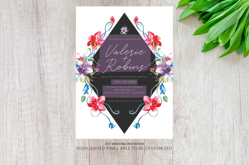 Personalized Wedding Invites Vintage Flower Wedding Invitations PRINTED