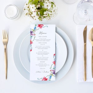 PRINTED - Vintage Flower Wedding Menu - Menú de boda personalizado