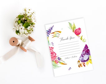 PRINTED Watercolor Botanical Wedding Thank You Card - Thank You Cards