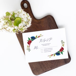 Gedruckt - Burgund & Marine Hochzeit RSVP-Karten - personalisierte RSVP-Karten