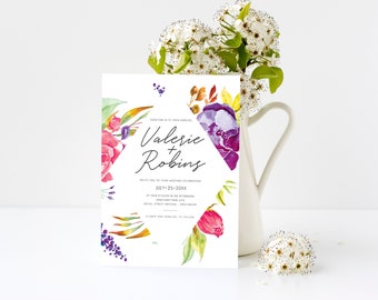 PRINTED - Watercolor Botanical Wedding Invitations - Personalized Wedding Invites