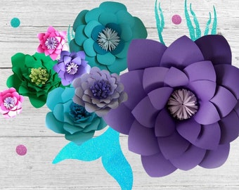 Mermaid Birthday Set Large Paper Flowers Backdrop, Wall Decor Girls Room, Little Mermaid Decor Party, Under The Sea Theme