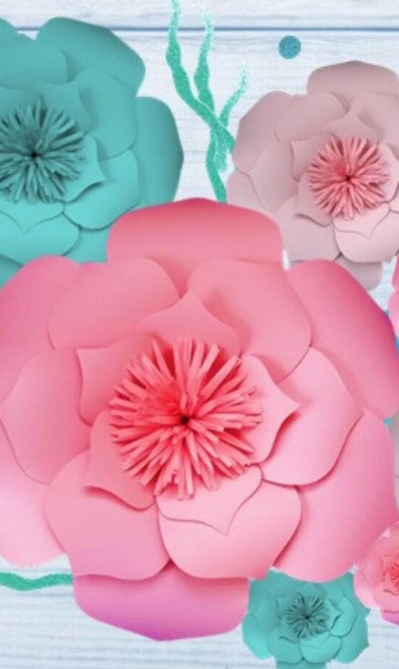 Mermaid Set Flowers Large Paper Flowers Little Mermaid Decor Mermaid Theme Party Under The Sea Backdrop Wall Decor Girls Room image 4