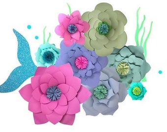Mermaid Set Flowers Large Paper Flowers Little Mermaid Decor Mermaid Theme Party Under The Sea Backdrop Wall Decor Girls Room