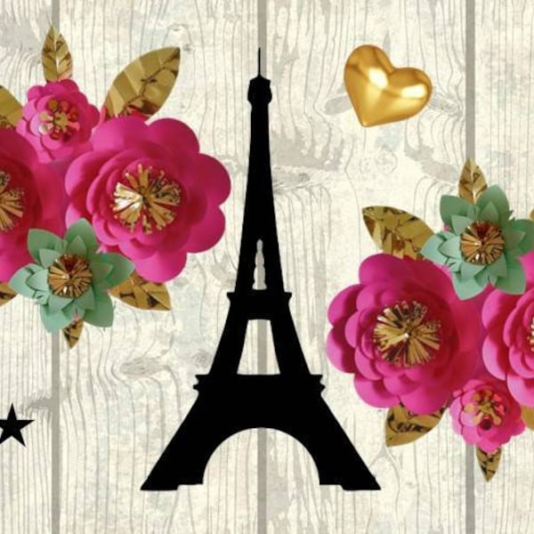 Eiffel Tower Paris Paper Flowers Decoration París  Paper Flowers Eiffel Tower Girls room Decor Girls Birthday Party Eiffel tower Backdrop