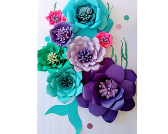 Mermaid Set Flowers Large Paper Flowers Little Mermaid Decor Mermaid Theme Party Under The Sea Backdrop Wall Decor Girls Room