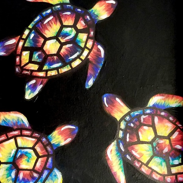 Groovy Tie Dye Turtles Canvas Paint Kit, Painting in a Box Set, Acrylfarbe Tutorial, Sip and Paint Home Parties, Anfänger Paint Bundles