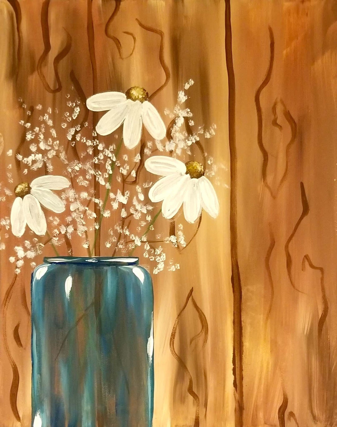 Rustic Jar of Daisies Canvas Paint Set Date Night Gift Etsy