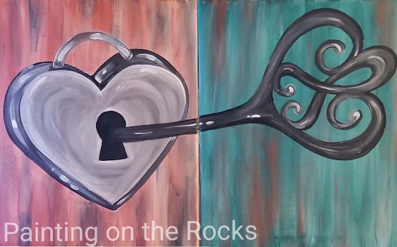 Painting in a Box: Couples Key to My Heart, Date Night Gift, DIY