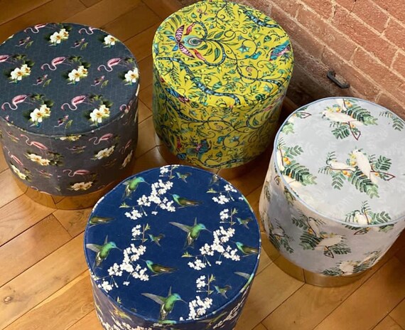 Luxury Velvet Upholstered Footstool Ottoman Pouffe Side Table