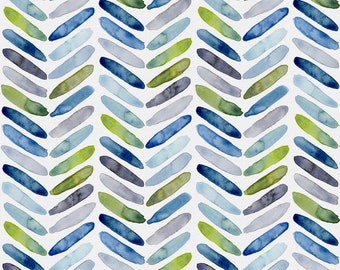 SAMPLE Inky Herringbone, Upholstery Home Decor Fabric, Aqua Teal Navy Blue Olive Grey, Hand Drawn Original Design
