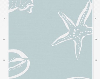 SAMPLE Shells, Grey, Aqua, Pale Aqua, Navy, Upholstery, Home Decor, Soft Furnishings Fabric, Coastal, Original Design