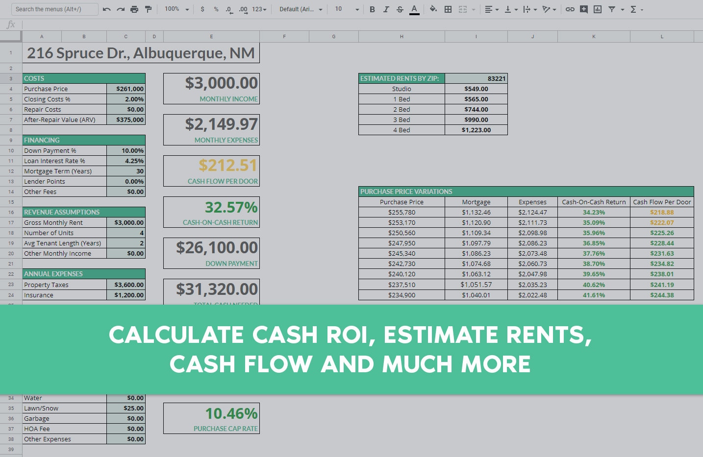 Investment Property Analyzer, Rental Property Calculator, Investment