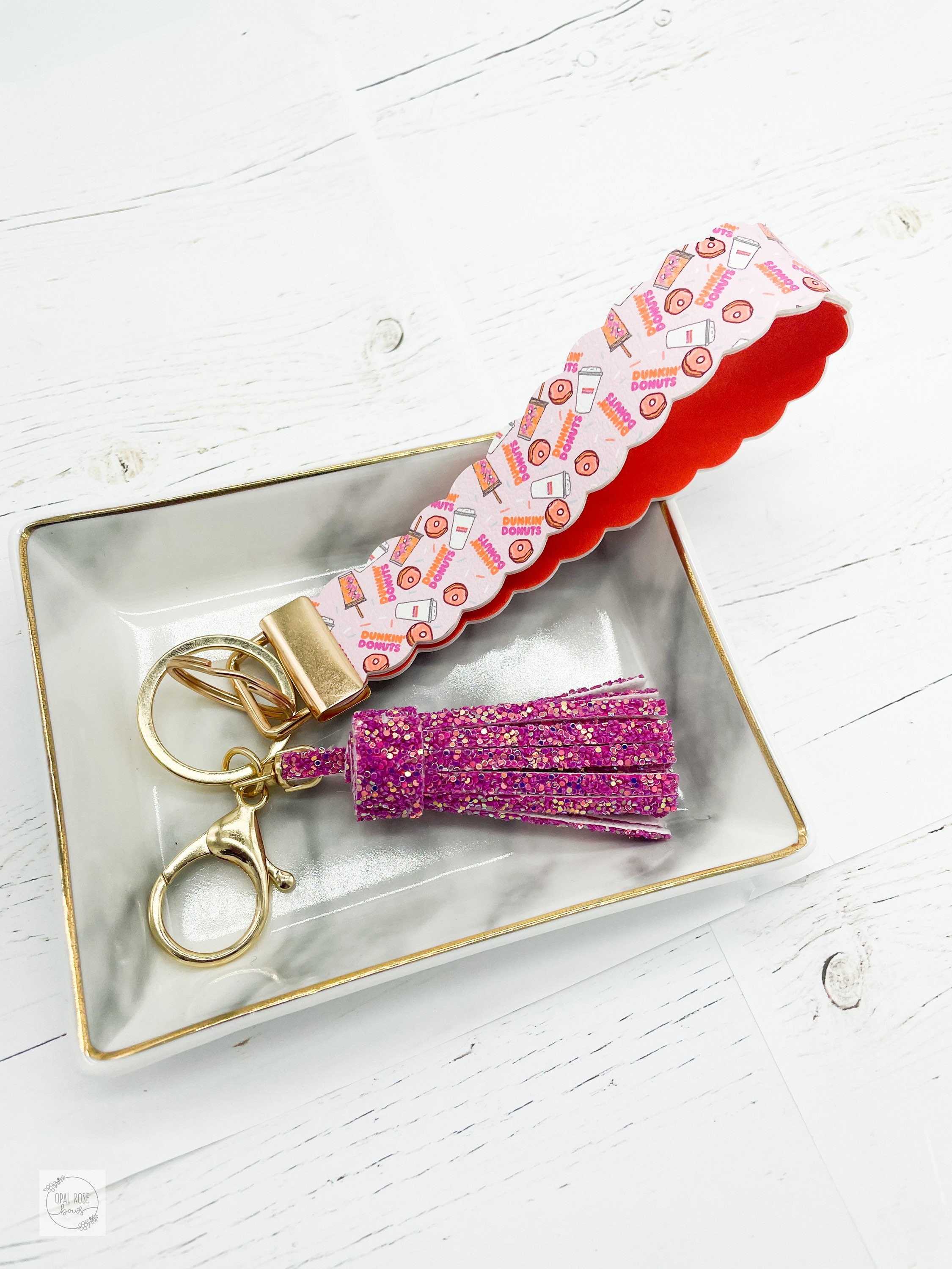 Details about   Dunkin Donuts Print Ribbon on Strong Webbing Key Fob Key Chain Wristlet 