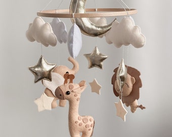 Handmade Safari Baby Mobile, Lion, Elephant, Giraffe Nursery Decor