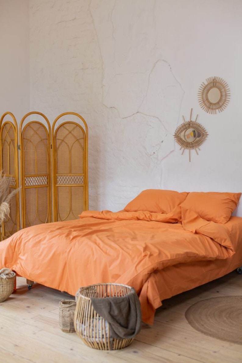 Apricot Cotton Satin bedding set Orange Cotton duvet cover Etsy