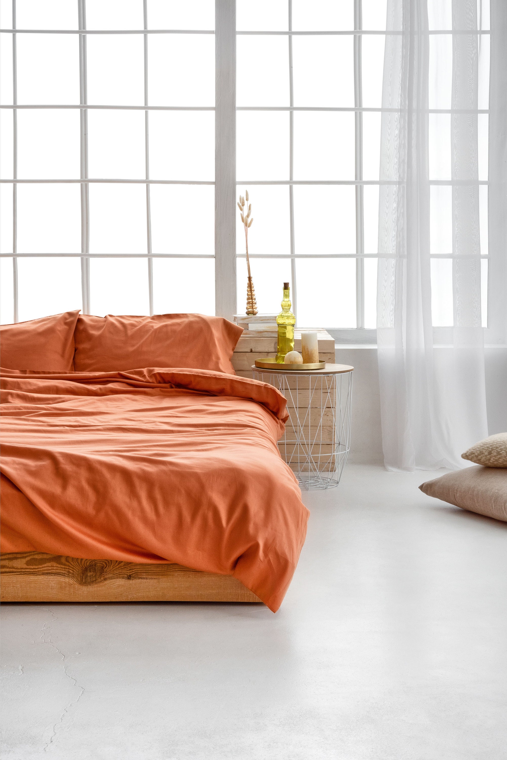 4 pieces Apricot Cotton Satin bedding set Orange Cotton duvet Etsy