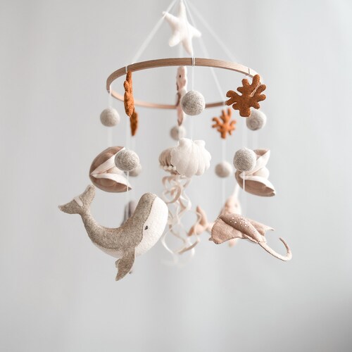 Handmade Ocean Nursery Mobile, Whale, Felt Sea Creatures