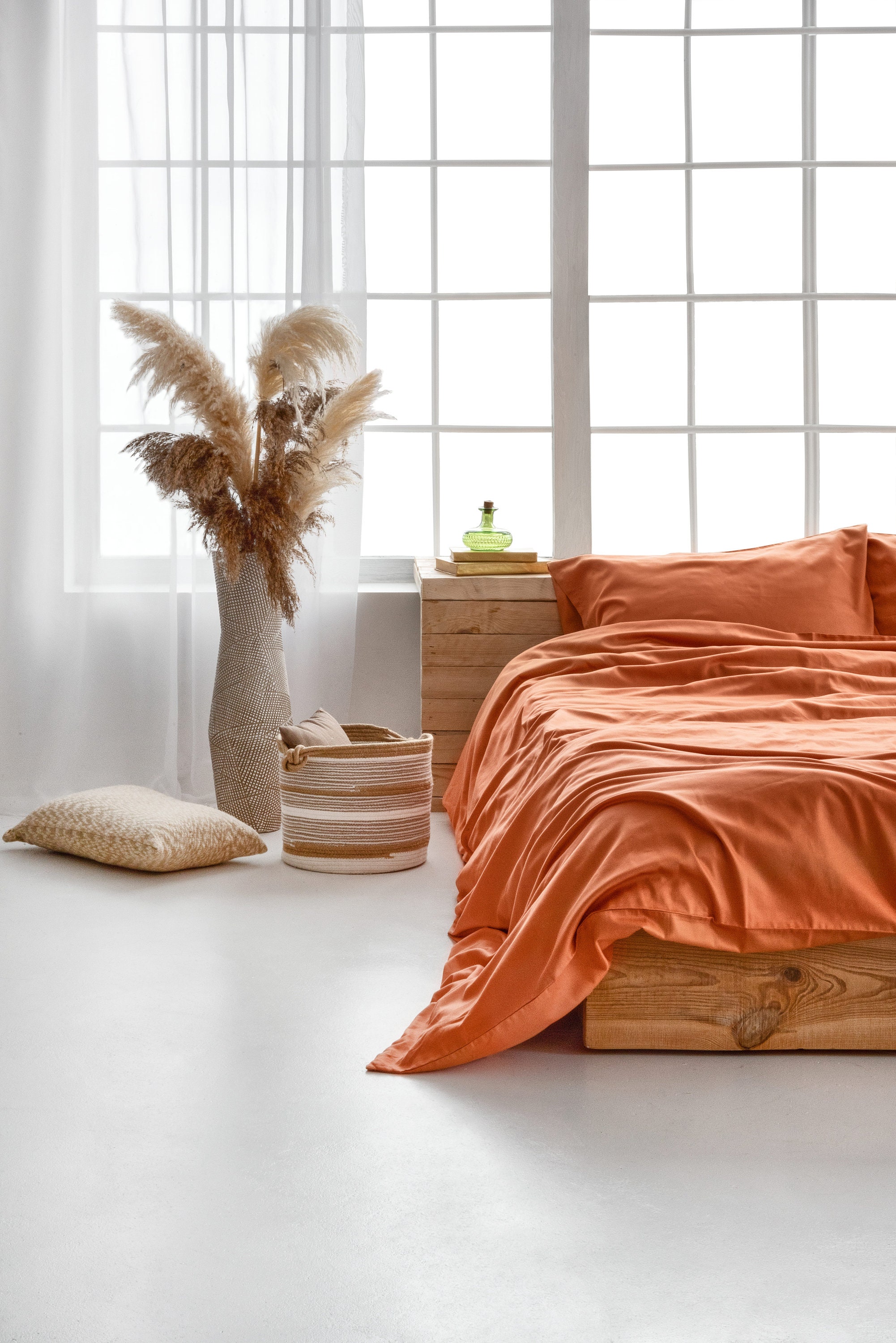 4 pieces Apricot Cotton Satin bedding set Orange Cotton duvet Etsy
