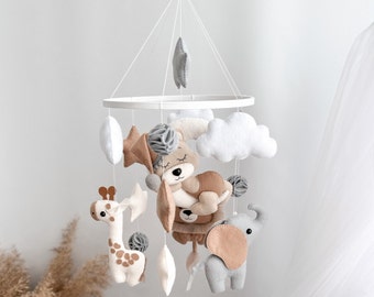 Safari Mobile, baby crib mobile, safari nursery decor, baby cot mobile, safari baby shower gift, baby crib mobiles, neutral nursery decor