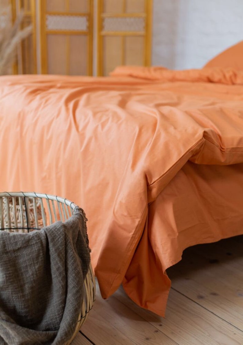 3 pieces Apricot Cotton Satin bedding set Orange Cotton duvet Etsy