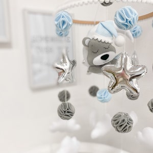 Boy Mobile, Baby Bear Mobile, Baby crib Mobile, Felt Mobile, baby crib decor, Gift For newborn, baby boy Nursery Mobile, hanging mobile