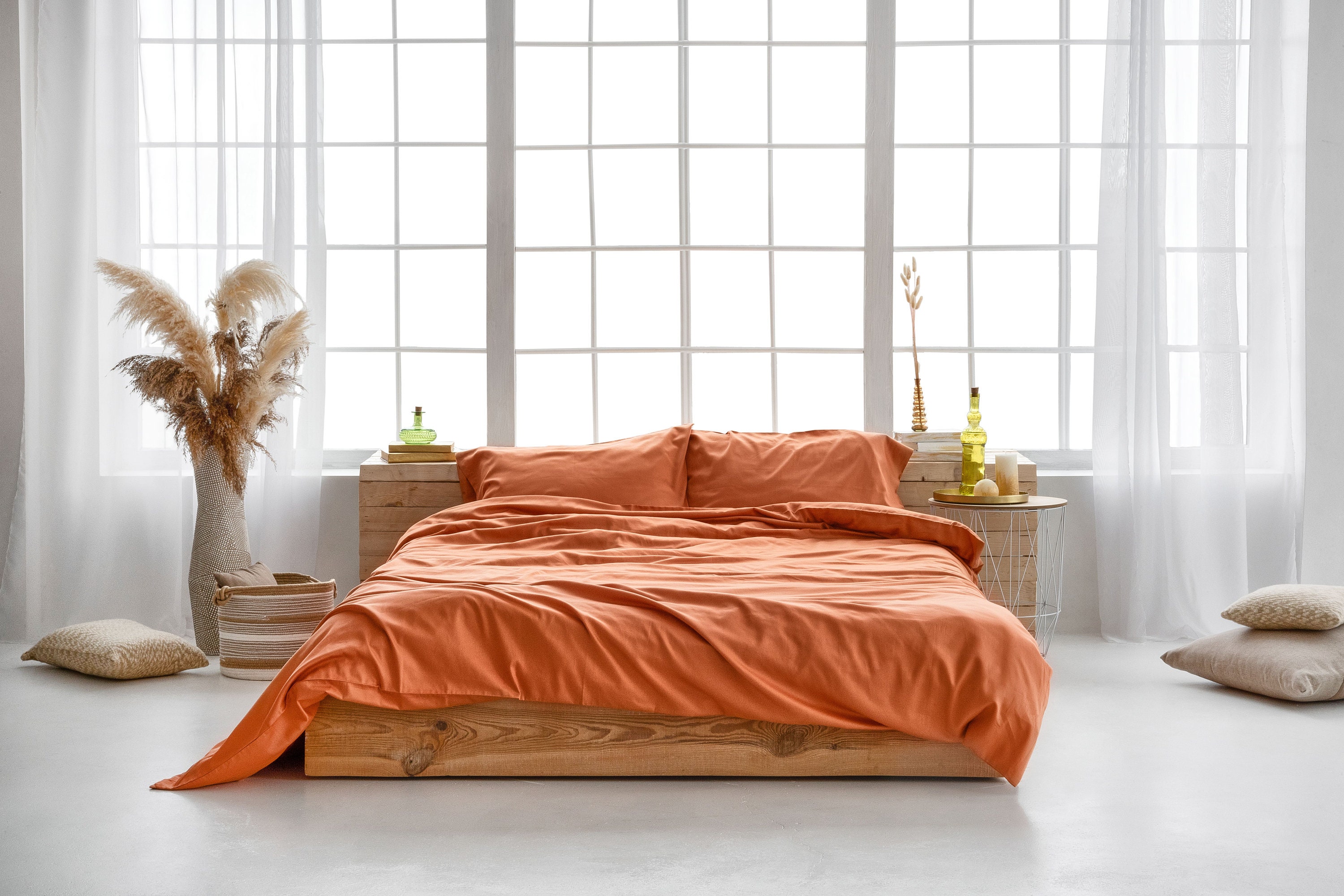 4 pieces Apricot Cotton Satin bedding set Orange Cotton duvet Etsy