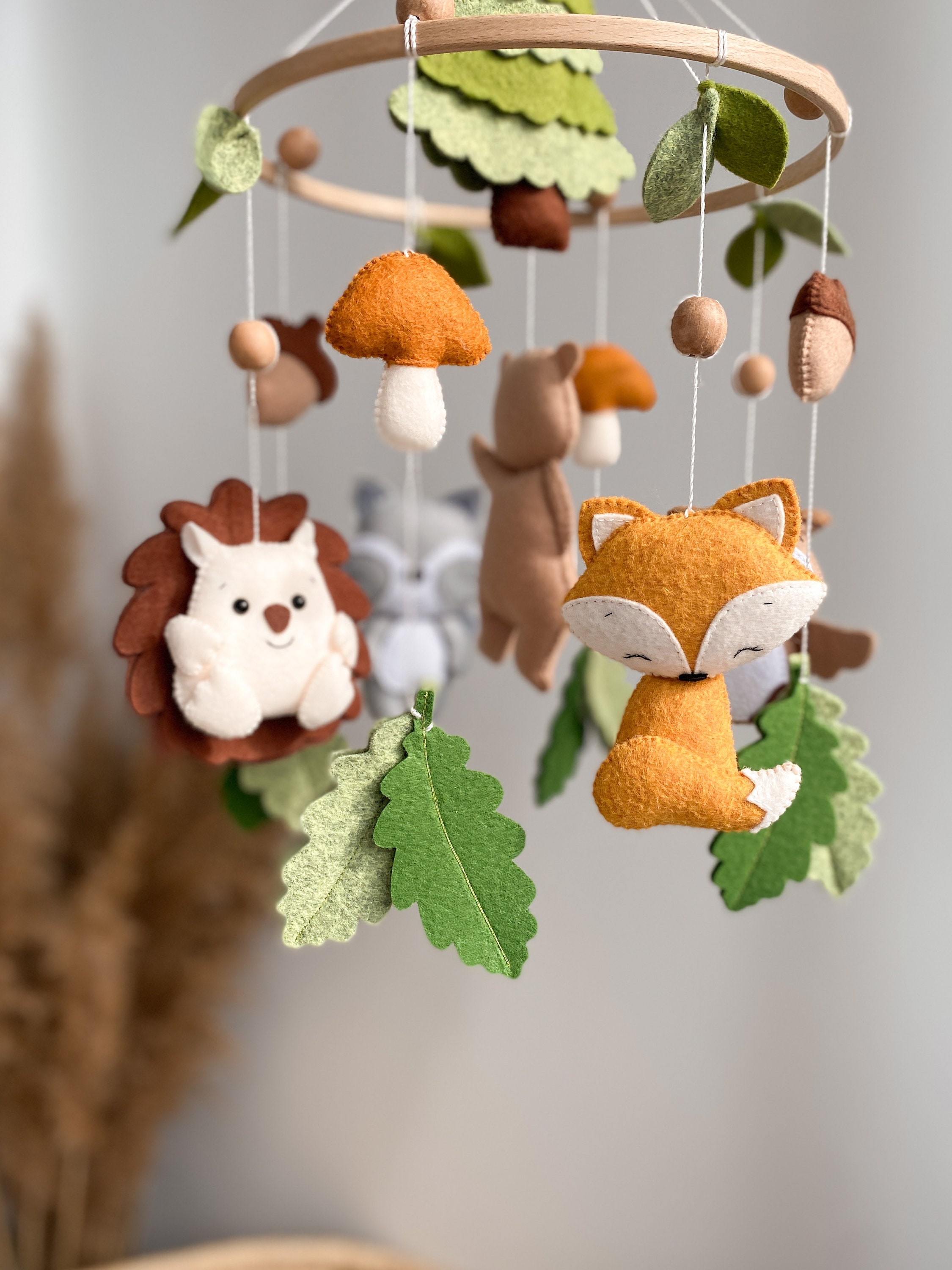 Woodland Nursery Decor, Felt Baby Mobile, Baby Mobile Woodland