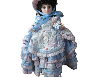 Effanbee 16" Vinyl Doll in Victorian Style Dress with Stand Vintage 1978