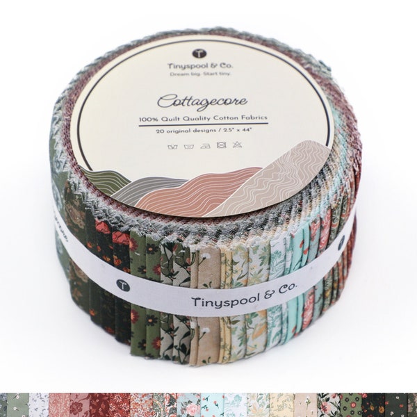 Tinyspool & Co. 40 Strips, 20 Beautiful Prints Premium Quilting Cotton Fabric Roll - Cottagecore