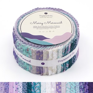 Tinyspool & Co. 40 Strips, 20 Beautiful Prints Premium Quilting American Cotton Fabric Roll - Merry Mermaid