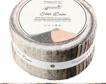 Tinyspool & Co.'s Twirlie Roll Quilting Fabric 40 Precut Strips, 20 Prints Quilting Cotton Fabric Roll - Star Dune