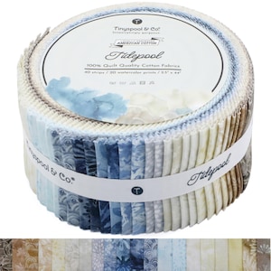 Tinyspool & Co. 40 Strips, 20 Beautiful Prints Premium Quilting American Cotton Fabric Roll - Tidepool