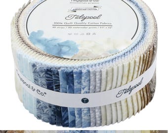 Tinyspool & Co.'s Twirlie Roll Quilting Fabric 40 Precut Strips, 20 Prints Quilting Cotton Fabric Roll - Tidepool