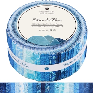 Tinyspool & Co. 40 Strips, 20 Beautiful Prints Premium Quilting American Cotton Fabric Roll - Eternal Bleu