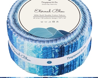 Tinyspool & Co.'s Twirlie Roll Quilting Fabric 40 Precut Strips, 20 Prints Quilting Cotton Fabric Roll - Eternal Bleu