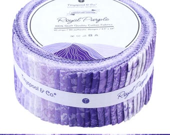 Tinyspool & Co.'s Twirlie Roll Quilting Fabric 40 Precut Strips, 20 Prints Quilting Cotton Fabric Roll - Royal Purple